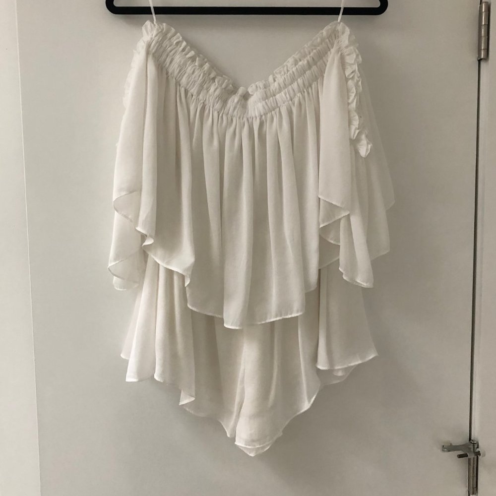 Skylar+ Madison White off the shoulder romper